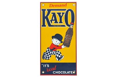Demand Kayo "It's Real Chocolate" SSP Sign. A single-sided four-color Kayo Chocolate Soda 