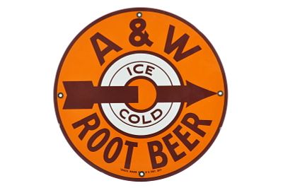 A&W Root Beer Single-Sided Porcelain Advertising Sign. A&amp;W Root Beer three color 