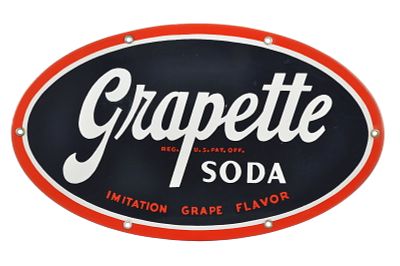 Grapette Soda Single-Sided Porcelain Oval Sign 17". A ca. 1950s oval Grapette Soda "Imitation 