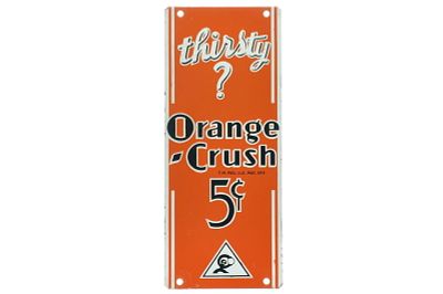 Thirsty? Orange Crush Logo SSP Door Push Sign. This single-sided door push advertising sign 