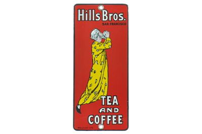 Hills Bros. Tea and Coffee SSP Sign. This is a vintage Hills Bros. Tea and Coffee single-sided 