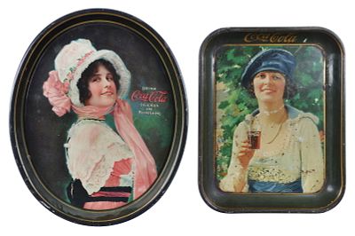 Original "Betty Girl" & Autumn Girl" Serving Trays. These are original vintage Coca-Cola metal 