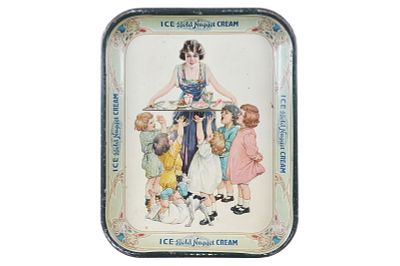 K&S Co. Gold Nugget Brand Ice Cream Serving Tray. This is a vintage tin litho advertising 