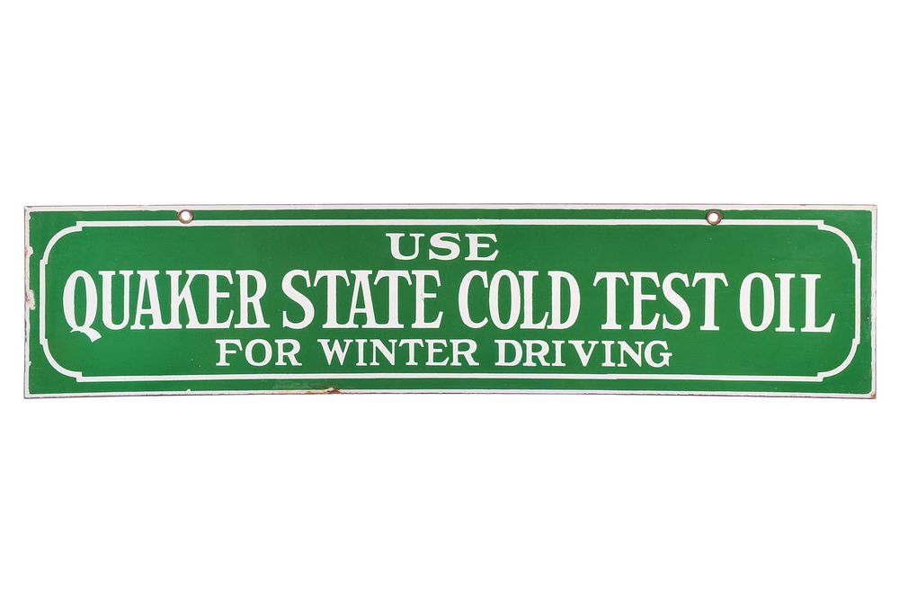 Lot 150: Quaker State Cold Test Oil Double Sided Porcelain Sign