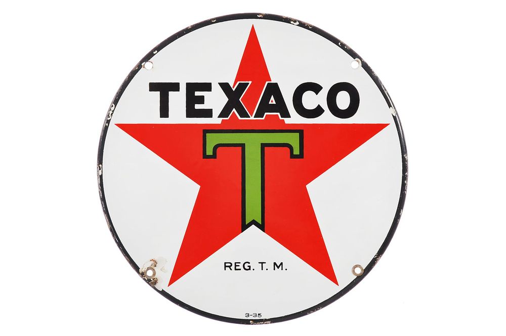 Lot 157: Texaco Single-Sided Porcelain Round Sign 15"