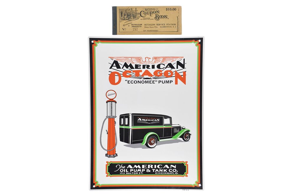 Lot 168: American Octagon "Economee" Pump SSP Sign by Arnie Prince