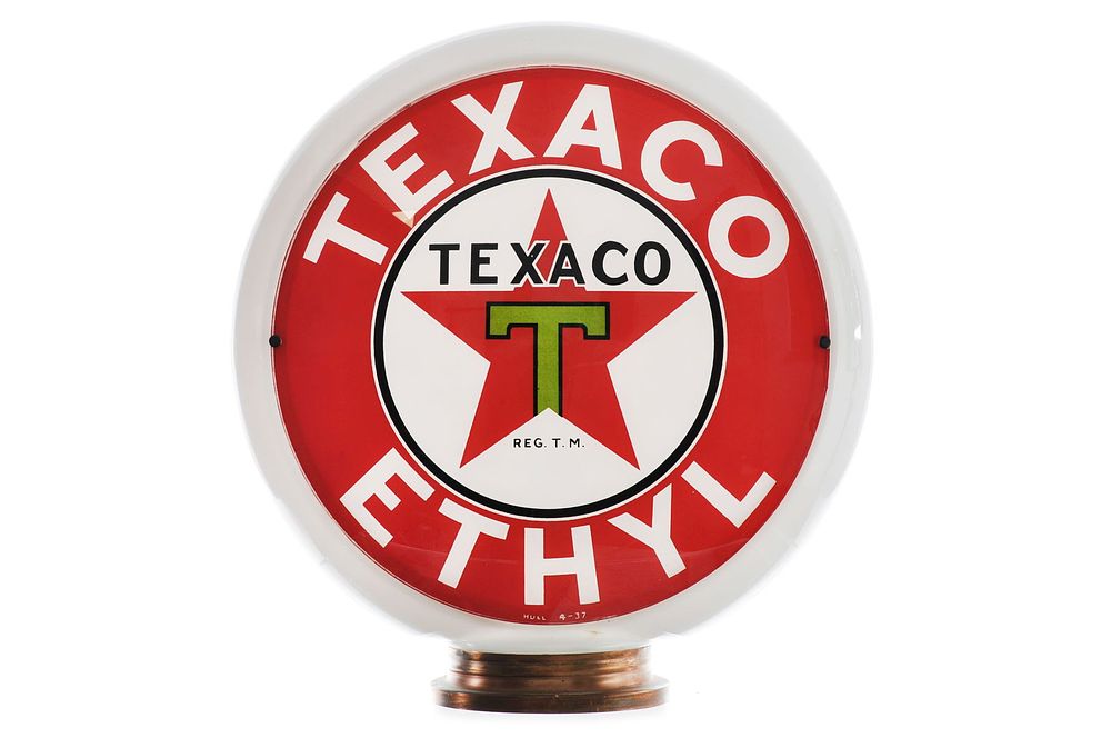 Lot 174: Texaco Ethyl 3 pc. Complete Milk Glass Gas Pump Globe