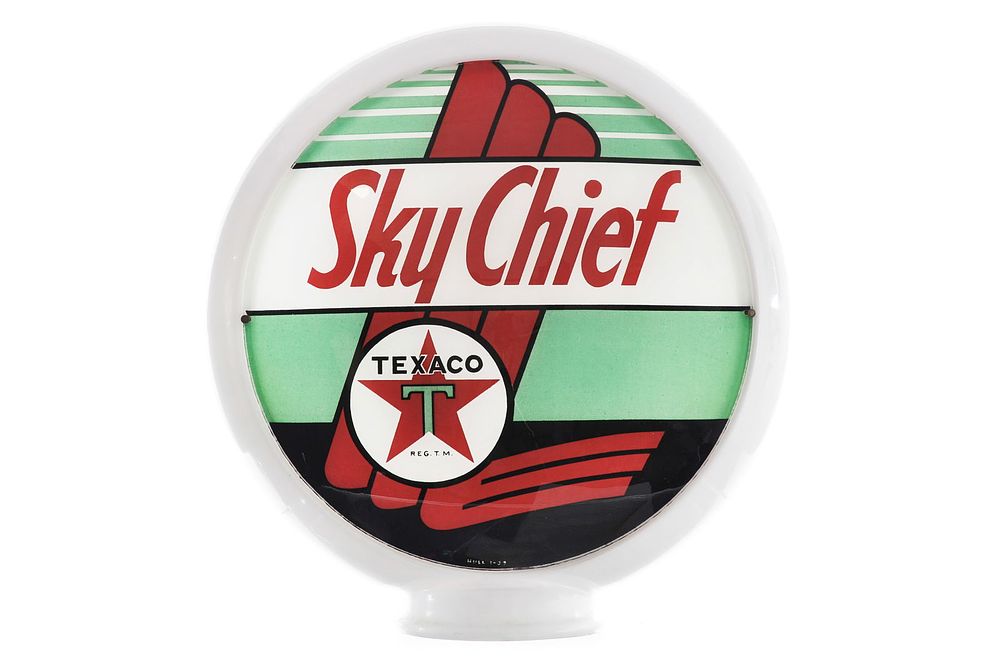 Lot 177: Texaco Sky Chief 3 pc. Milk Glass Gas Pump Globe