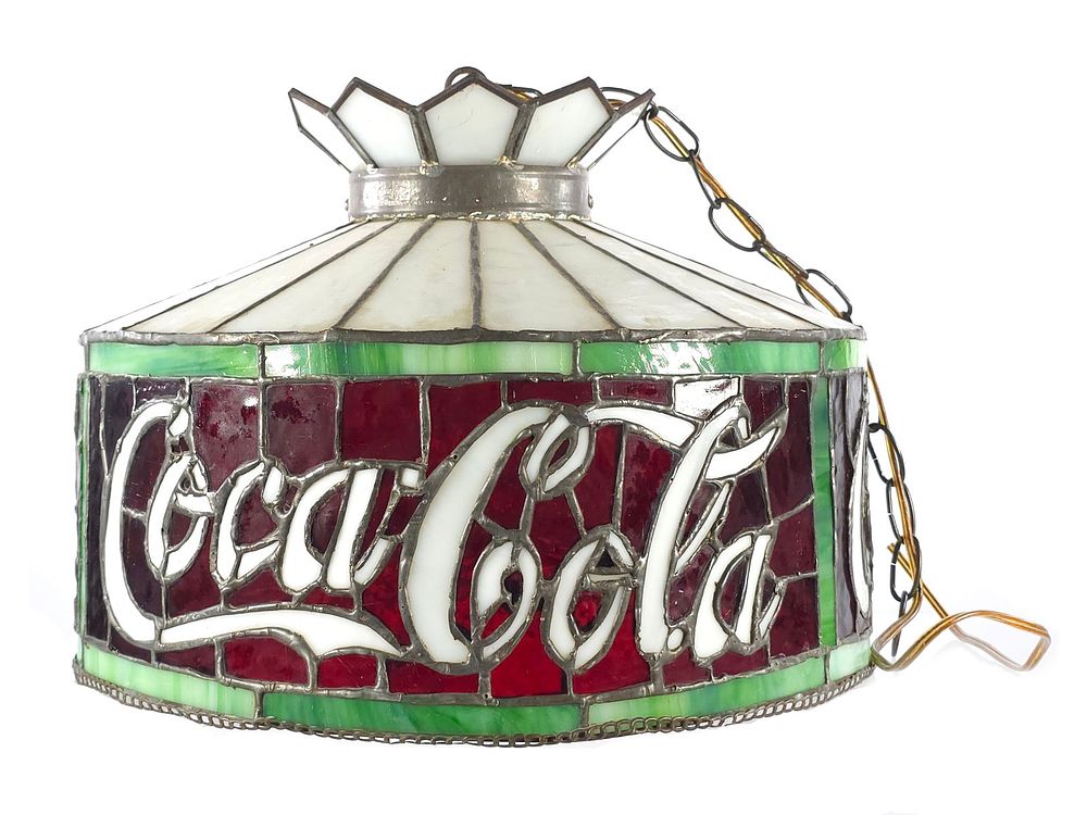 Lot 181: Vintage Coca-Cola Lead-Glass Hanging Lamp 16"