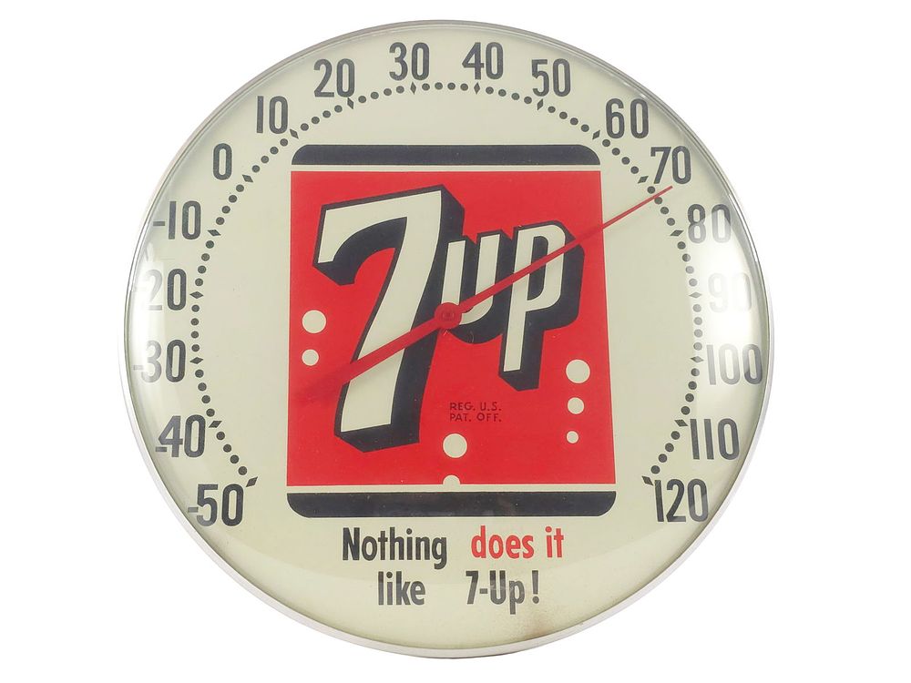 Lot 182: Nothing Does It Like 7up Round Thermometer