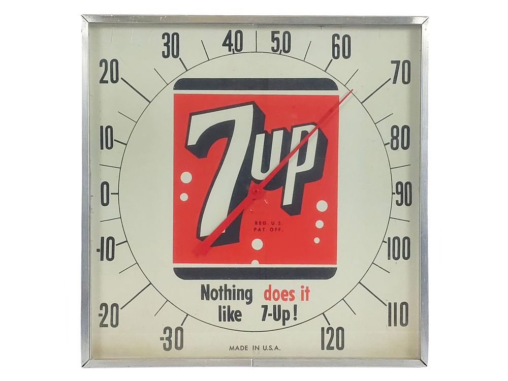 Lot 198: Square 7-Up Advertising Thermometer 12"