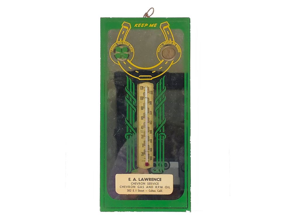 Lot 224: E.A. Lawrence Chevron Service Advertising Thermometer 12"