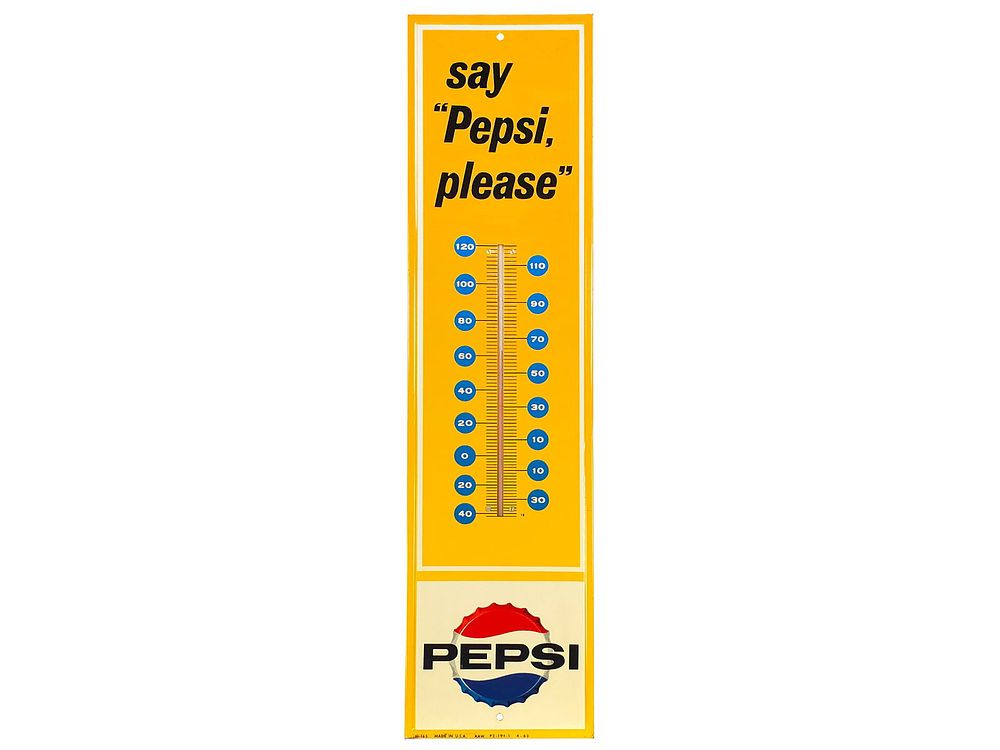 Lot 244: Say "Pepsi Please" Pepsi-Cola Advertising Thermometer 28"