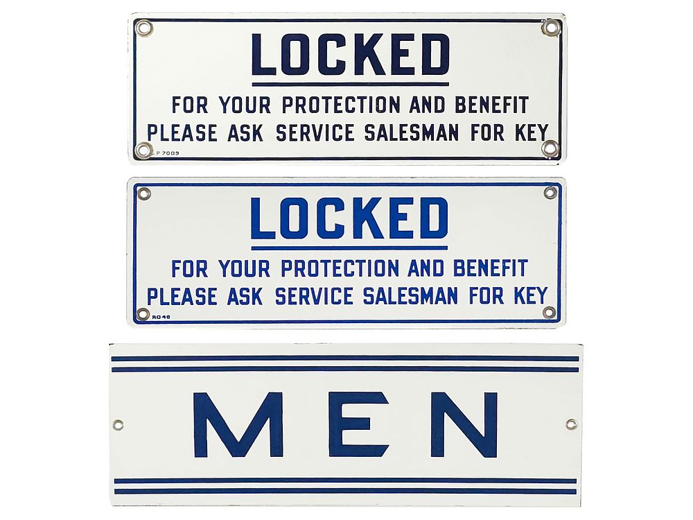 Lot 410: (5) Men's Room & Locked Protection Signs Lot