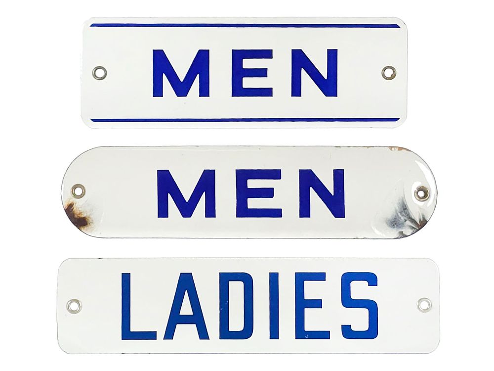 Lot 415: (3) Mens & Ladies Blue and White Restroom Signs