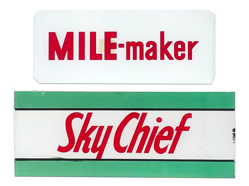 Lot 416: (2) Mile Maker & Sky Chief Glass Signs