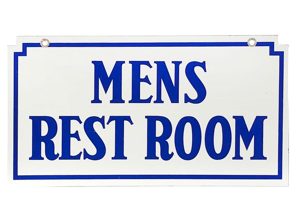 Lot 417: 1930s Mens Restroom Double-Sided Steel Sign