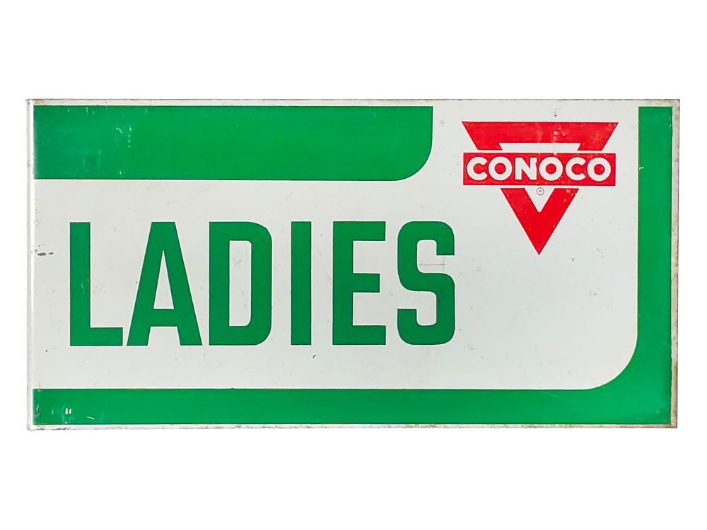 Lot 418: Conoco Ladies Restroom Double-Sided Steel Sign