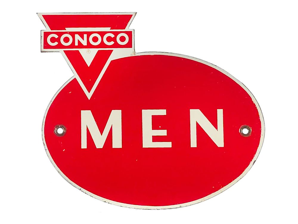 Lot 425: 1950s Conoco Mens Room Tin Sign