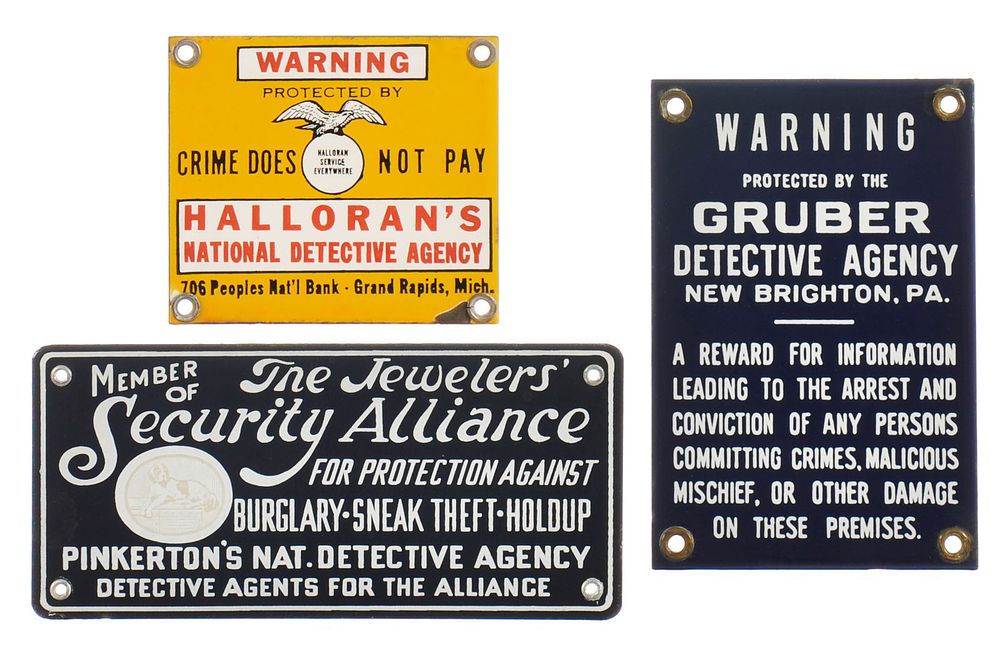 Lot 438: (3) Detective Agency SSP Signs Pinkerton/Gruber/Halloran