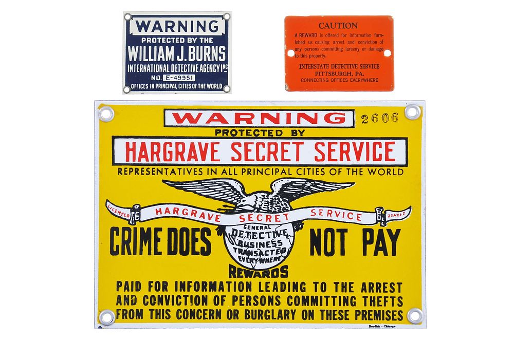 Lot 439: (3) Detective Agency SSP Signs Hargrave/Burns/Interstate