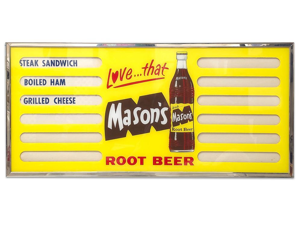 Lot 451: Manson Root Beer Glass Menu Board