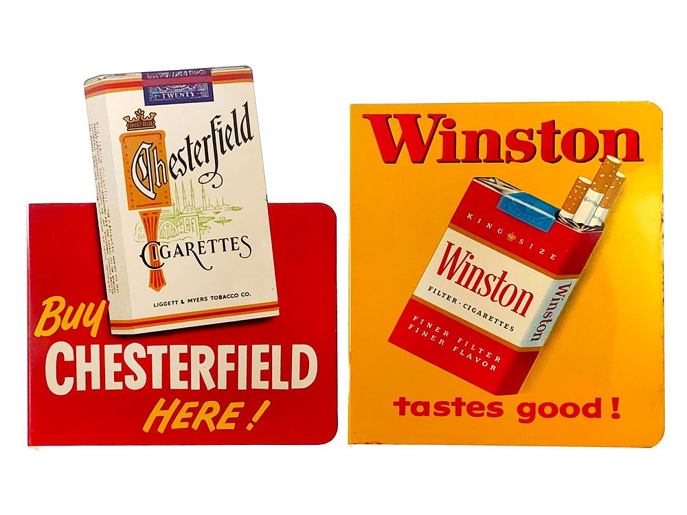 Lot 467: L&M and Winston Double-Sided Flange Cigarette Advertising Signs