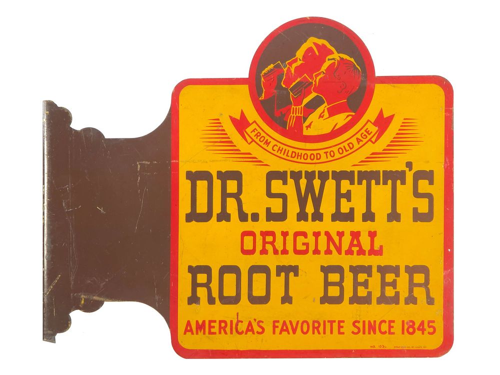 Lot 482: Dr. Swett's Original Root Beer Double-Sided Flange Sign