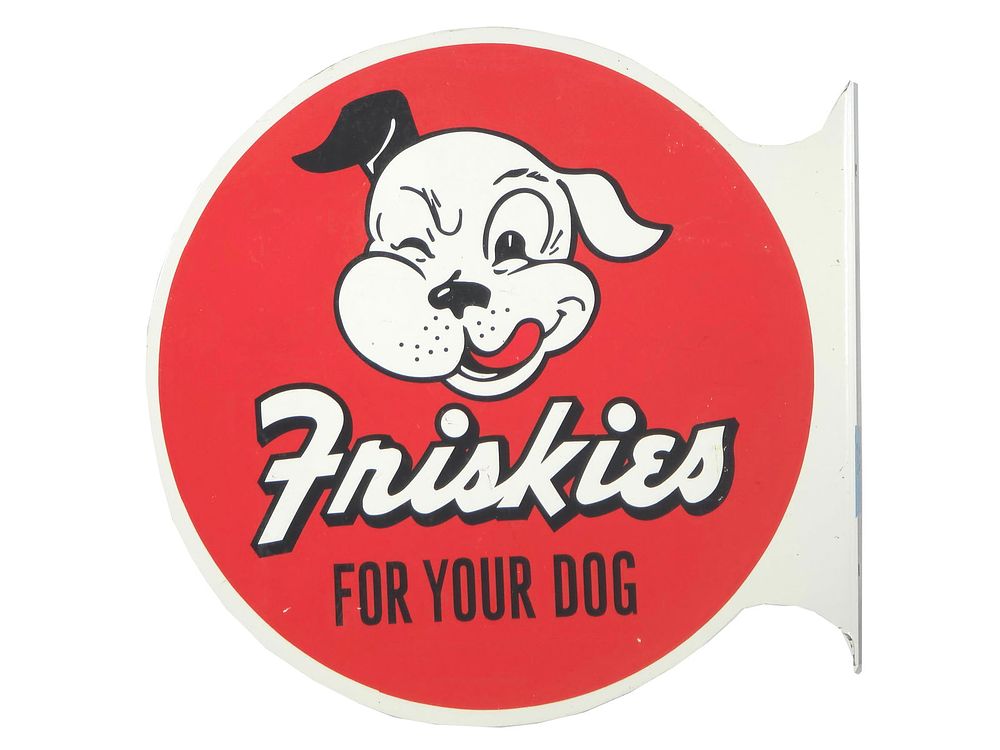 Lot 483: Friskies Double-Sided Flange Sign