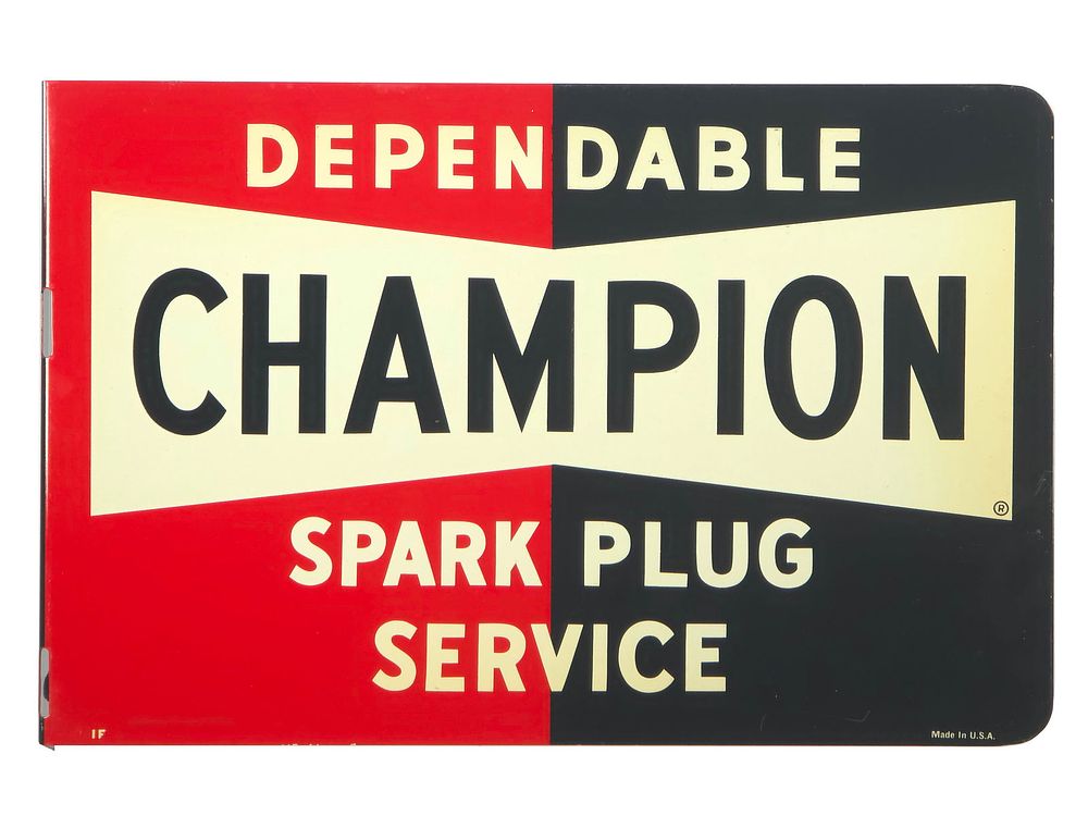 Lot 486: 1950s Dependable Champion Double-Sided Flange Sign