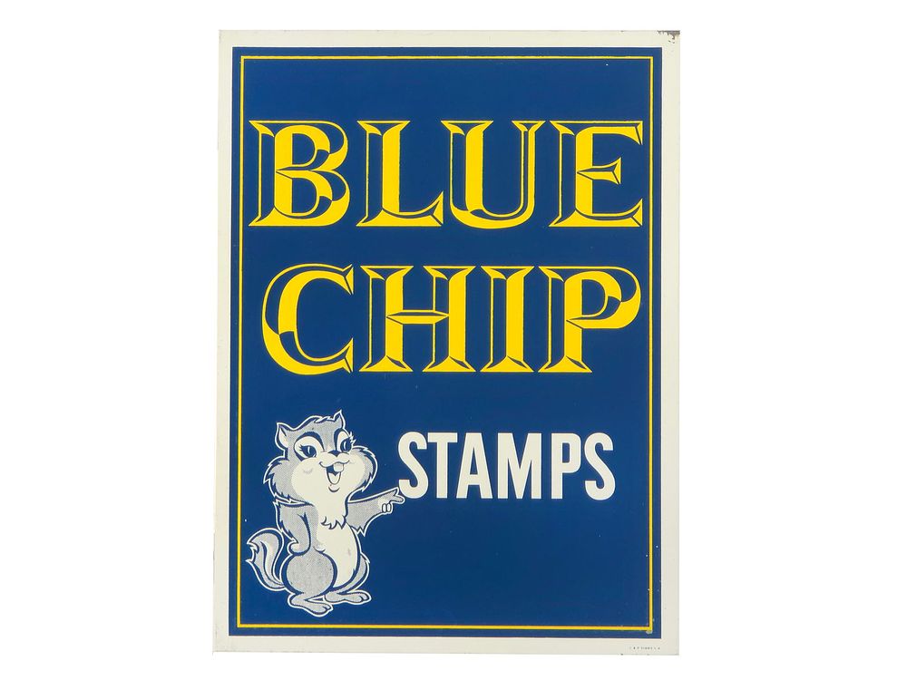Lot 487: Blue Chip Stamps Double-Sided Flange Sign