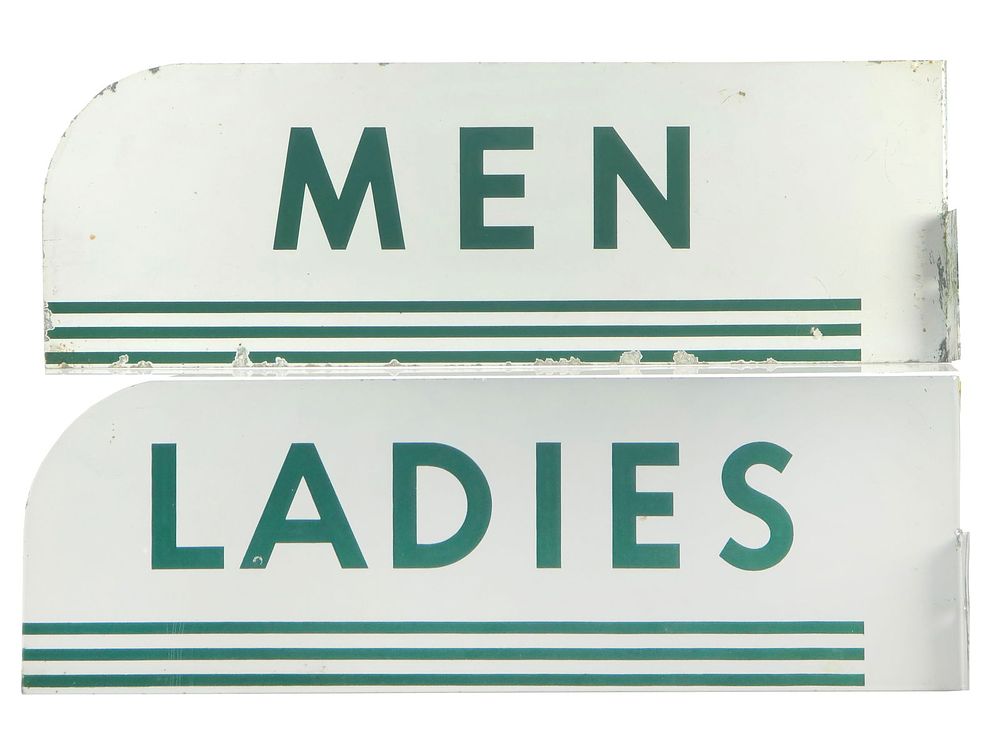 Lot 488: Men & Ladies Bathroom Double-Sided Flange Signs