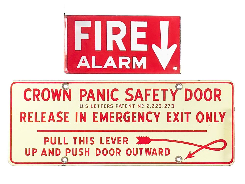 Lot 497: (2) Fire Alarm & Crown Panic Safety Door Signs