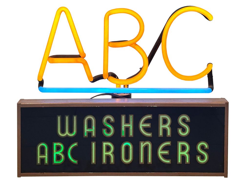 Lot 180C: ABC Washers & Ironers Electric Light-Up Neon Sign 19"