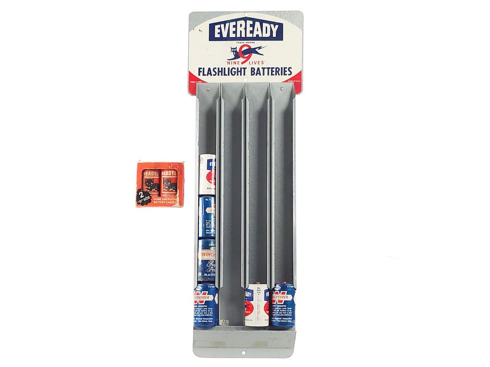 Lot 270: Eveready Flashlight Batteries Nine Lives Wall Display