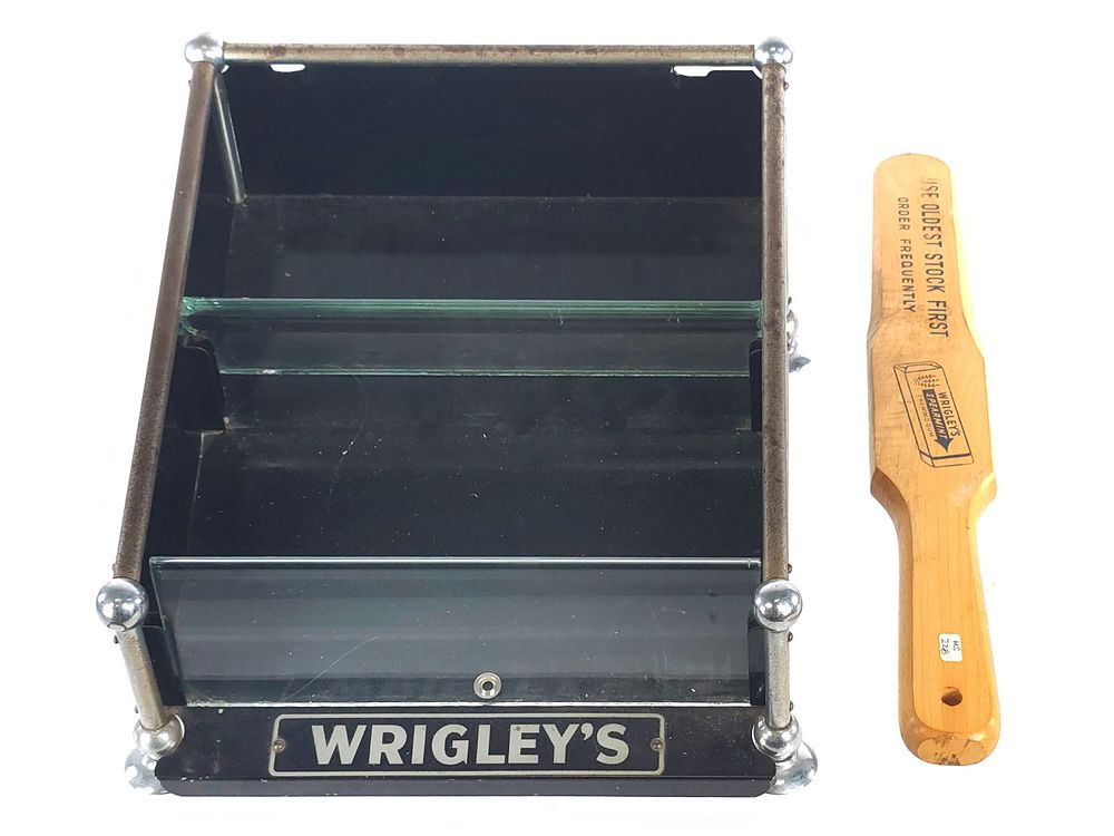 Lot 271: (2) Wrigleys Gum Counter Top Display & Wooden Shelf Marker