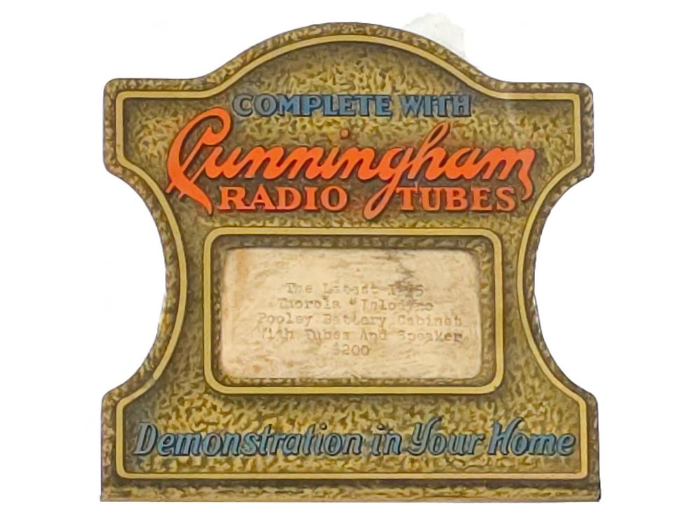 Lot 273: 1925 Cunningham Radio Tubes Display Card