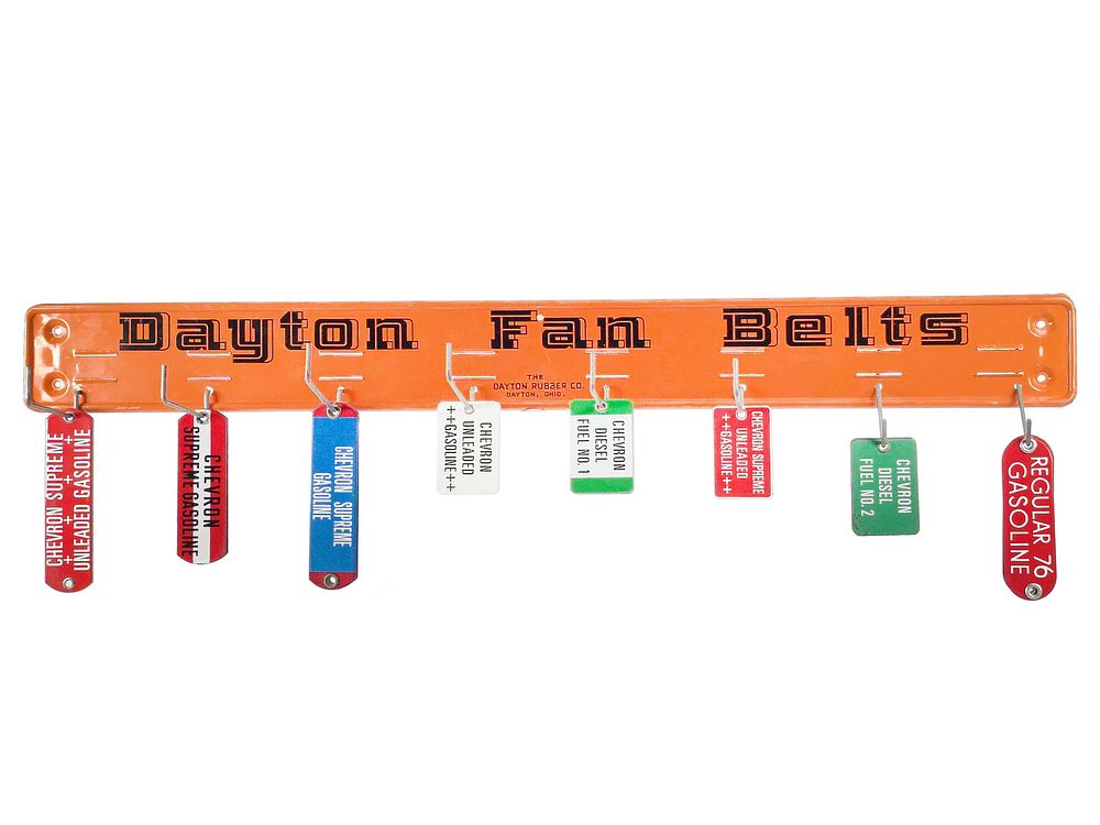 Lot 296: Dayton Fan Belts Display Rack w/Porcelain Tags