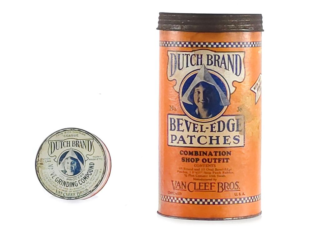 Lot 311: (2) Dutch Brand Valve Grinding Compound & Bevel Edge Patches Cans