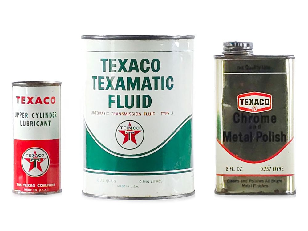 Lot 314: (3) Texaco Chrome Polish, Texamatic & Cylinder Oil Cans