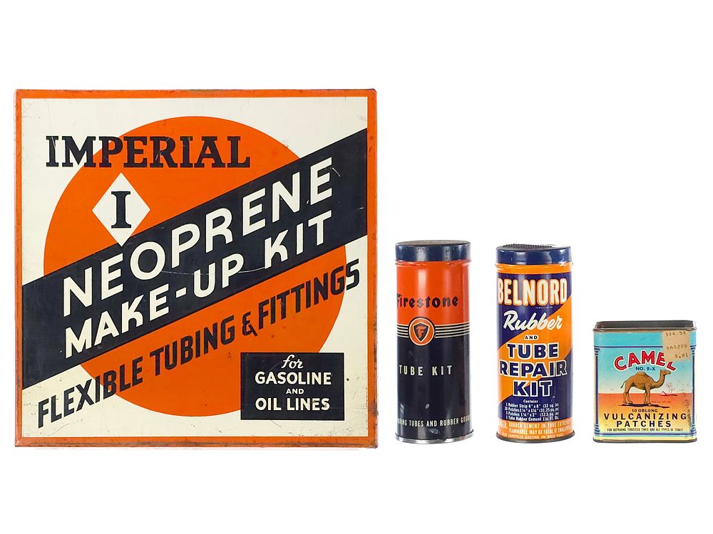 Lot 322: (4) Tin Emergency Tube & Line Repair Kits Camel/Firestone/Imperial/Belnord