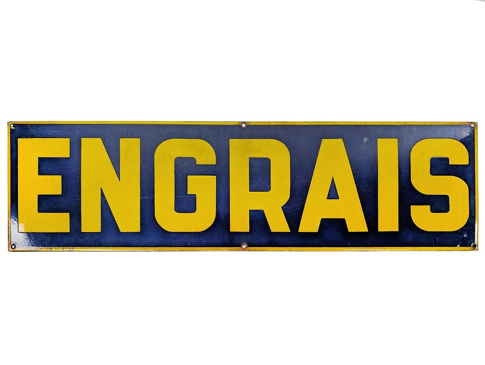 Lot 538: Engrais (Fertilizer) Blue & Yellow Porcelain Sign HTF