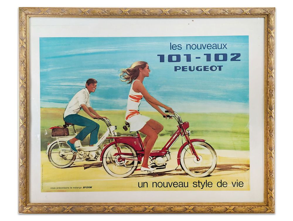 Lot 739: Les Nouveaux Peugeot 101-102 Moped Dealership Sign