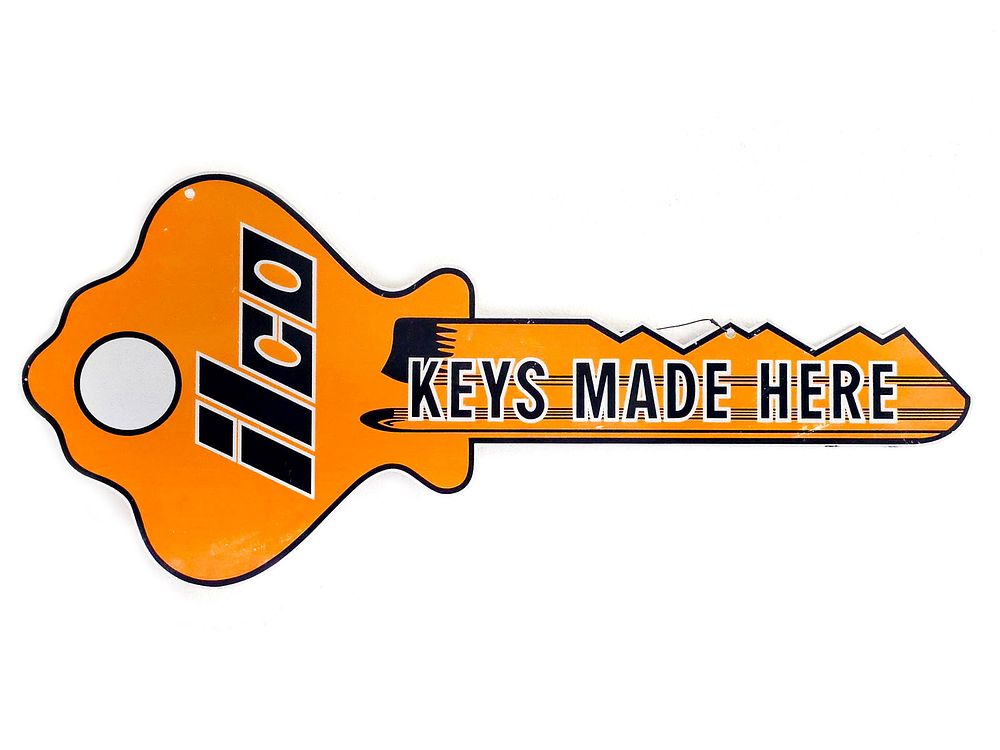 Lot 510: Ilco Keys Made Here Double-Sided Tin Sign
