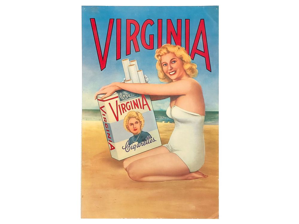 Lot 514: Virginia Cigarettes Tin Advertising Sign