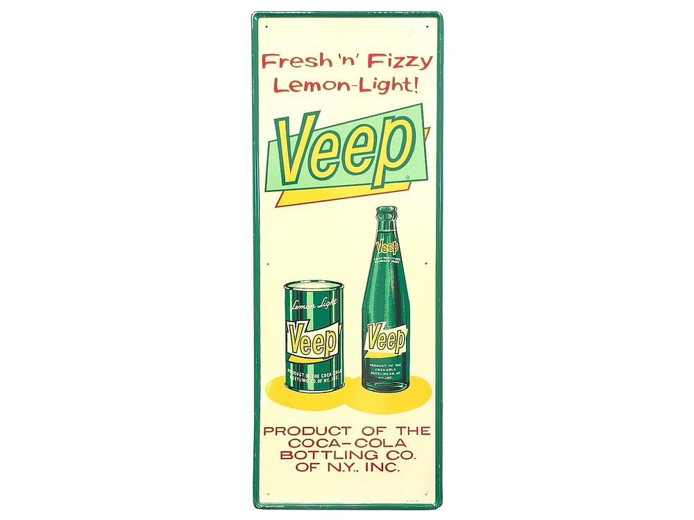 Lot 516: 1950 Veep Cola Fresh 'n' Fizzy Lemon-Light Tin Sign