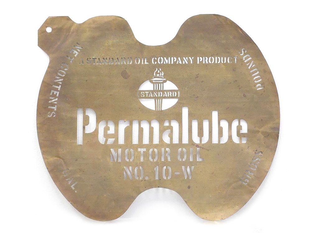 Lot 521: Standard Permalube Motor Oil No 10-W Brass Barell Stencil