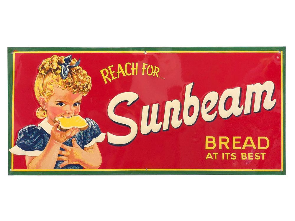 Lot 523: 1940s-1950s "Reach For Sunbeam Bread" Tin Advertising Sign