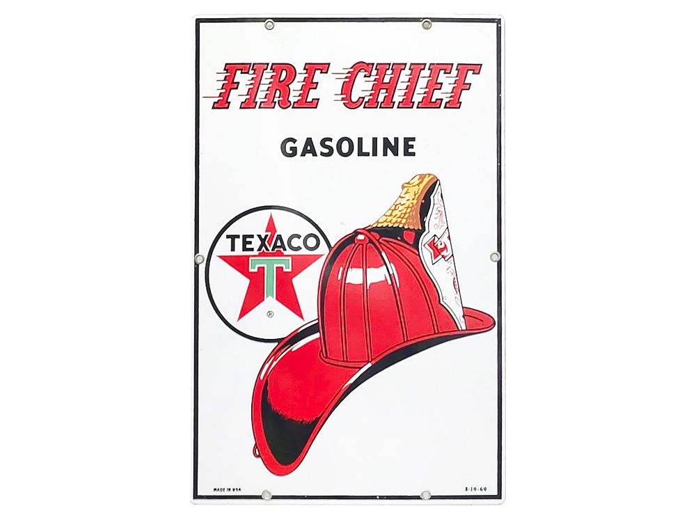 Lot 528: Texaco Gasoline Fire Chief SSP Sign