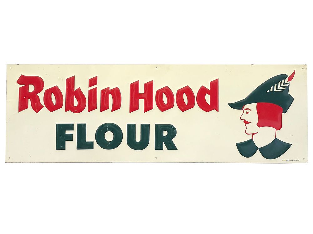 Lot 531: Robin Hood Flour Stout Sign Co Tin Advertising Sign